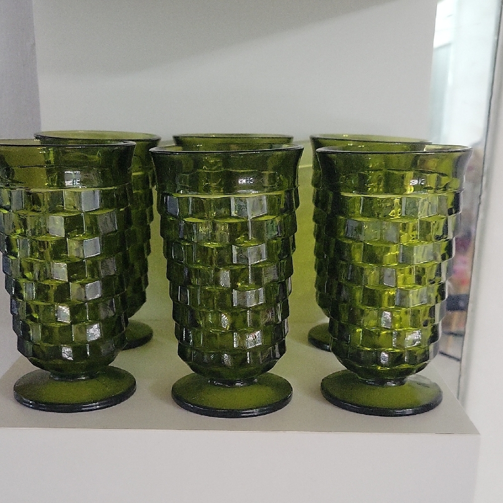 Colony, Whitehall Avocado Green Cubist Iced Tea Glasses, Set Of 6.
